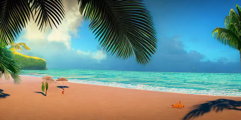 A beach scene in the tropical, an island, in-between scenes of the water