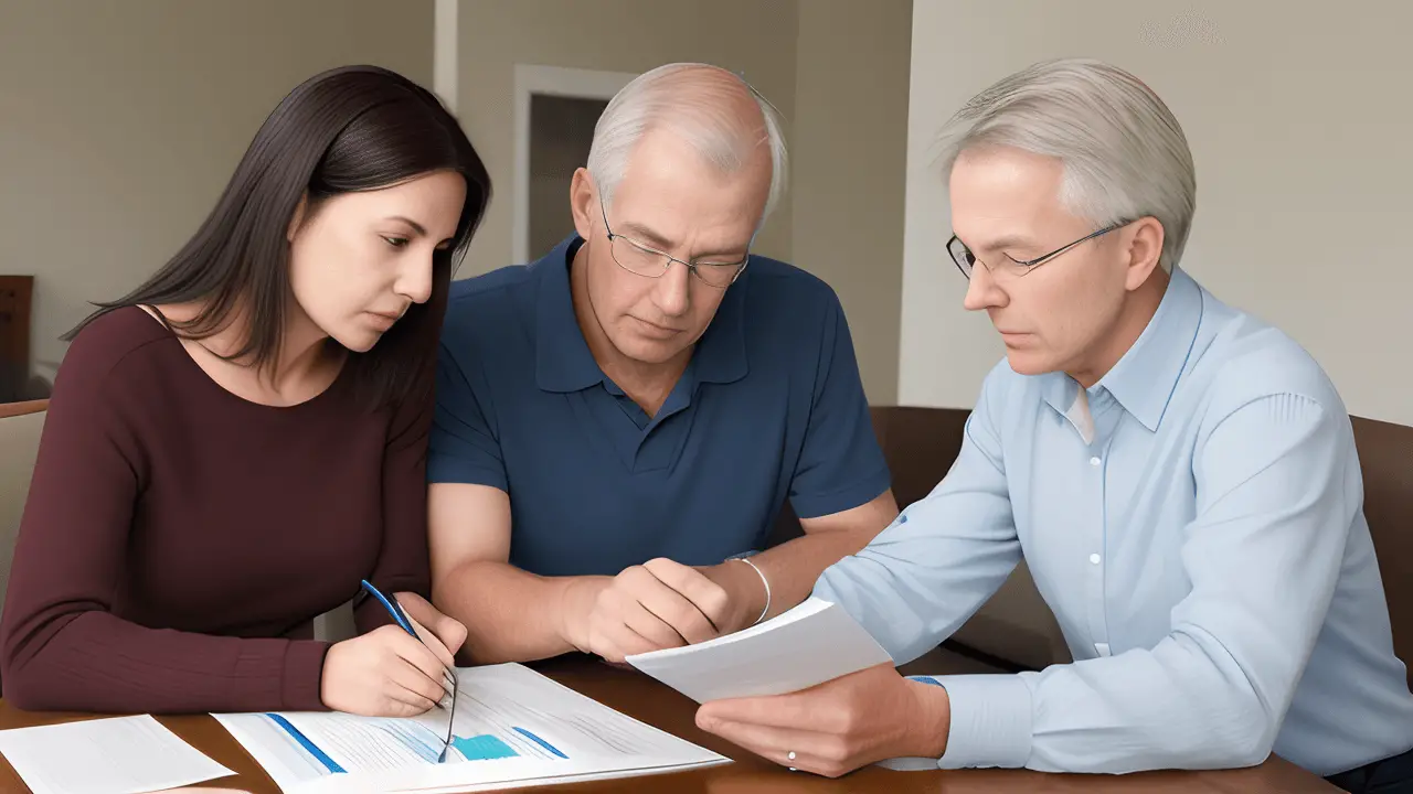 A Mature American Parents, Aged 40, Patiently Guiding Their 15 Year Old Child Through The Complexities Of Financial Management, With A Warm And Nurturing Ambiance.