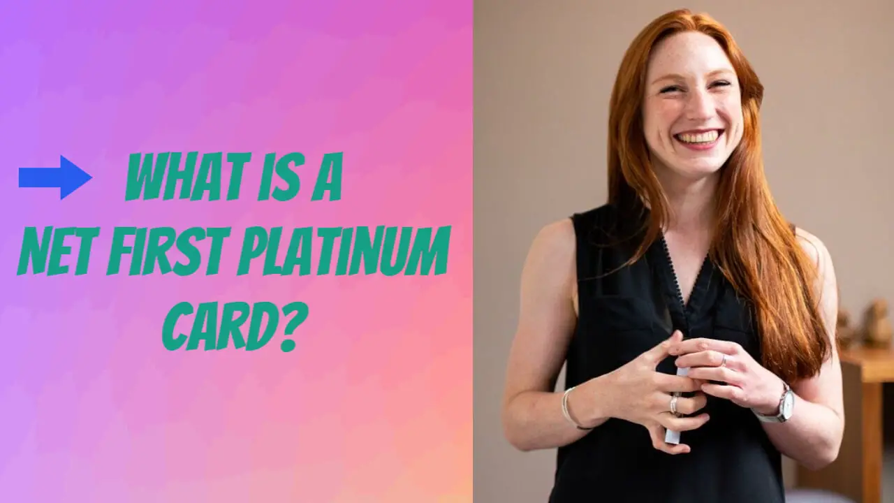 A woman leaning against a pink and purple wall, deep in thought about the Net First Platinum card.