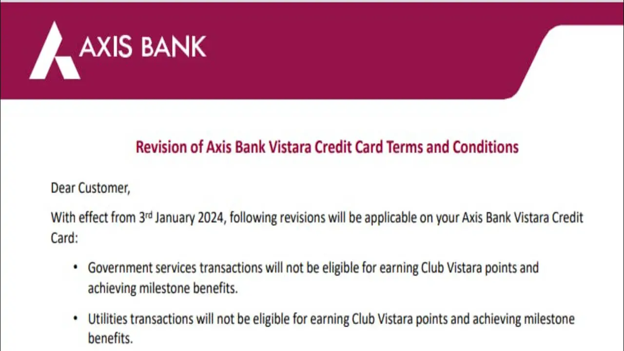 Axis Bank Changes Rewards Earning For Axis Vistara Credit Cards