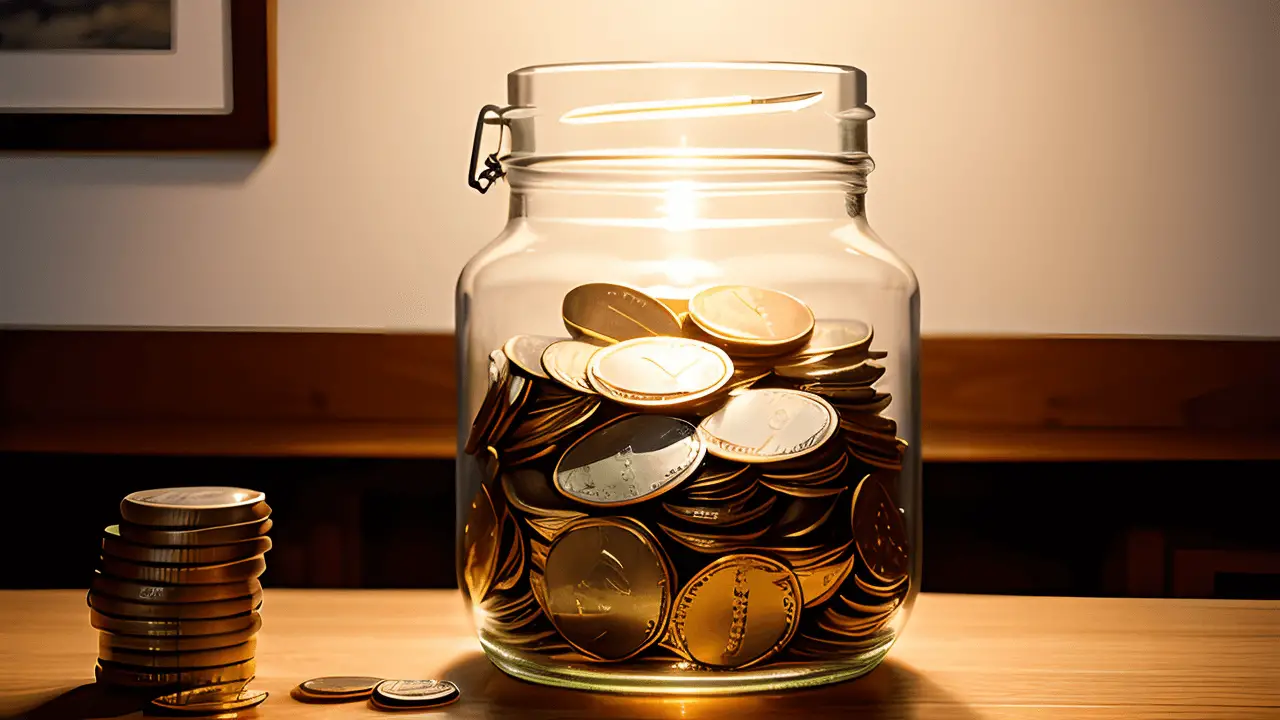 Savings Jar Overflowing With Coins And Bills